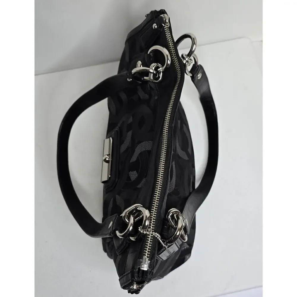Coach Sig Kristin Metallic Zip Bag Tote Shoulder Bag Black/Silver 18286